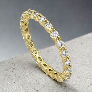 14K Gold Plated CZ Eternity Ring | Full Band Stackable Ring | Minimalist Jewelry